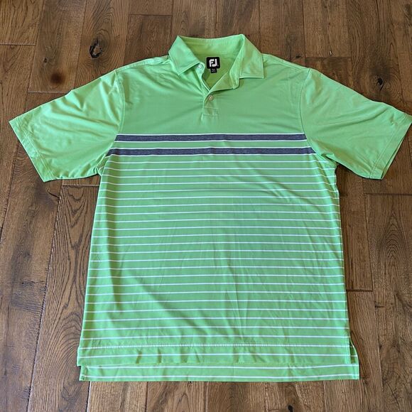 FootJoy Other - FootJoy FJ Men's Green Grey Striped Short Sleeve Logo Polo Golf Shirt Size L